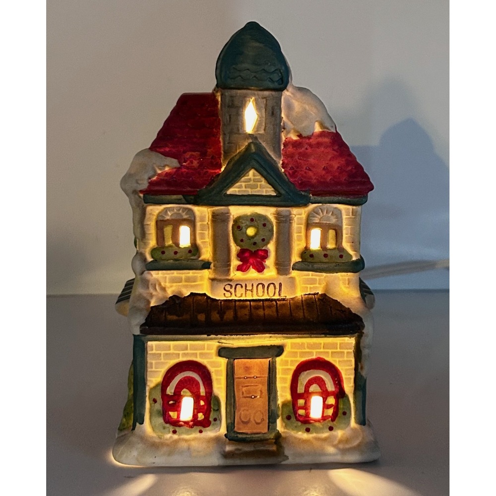 Christmas Village SCHOOL HOUSE Lighted Building CR Seasons Ceramic Holiday Decor